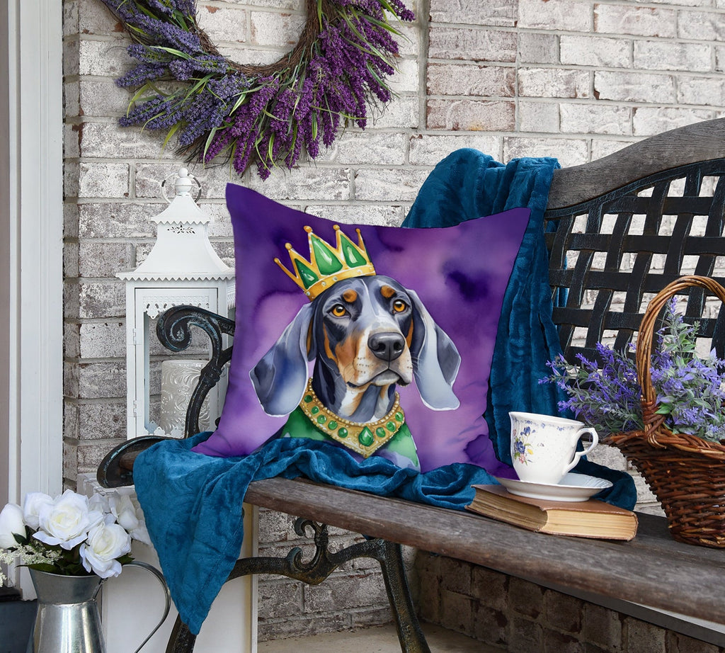 Bluetick Coonhound King of Mardi Gras Decorative Throw Pillow 18x18 Indoor Outdoor Accent Cushion, Fabric Cover with Insert for Sofa, Bed, Porch & Living Room
