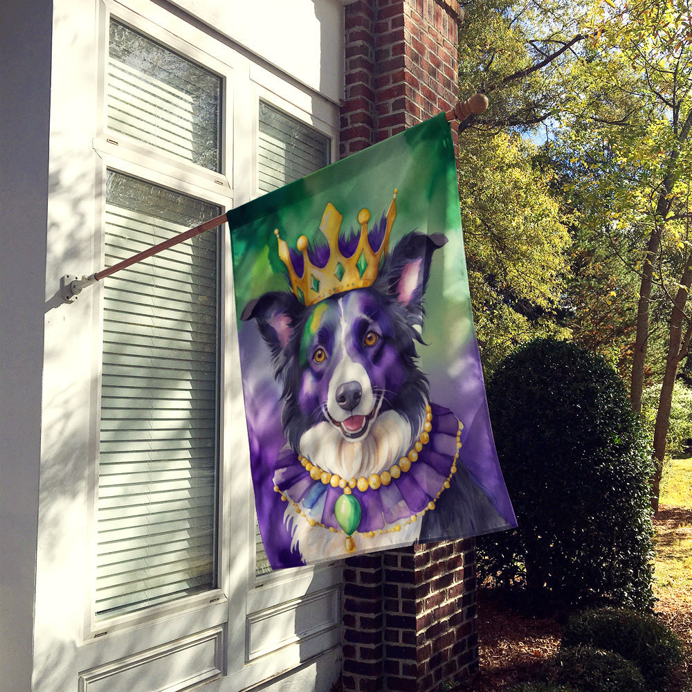 Border Collie King of Mardi Gras House Flag 28x40 Porch Sleeve Pole Decorative Outside Yard Banner Artwork Wall Hanging, Polyester