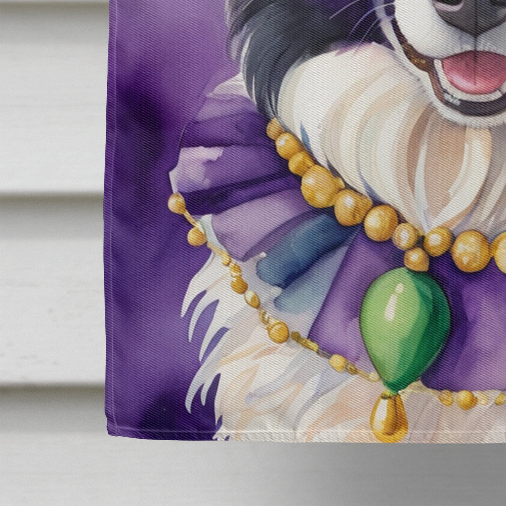 Border Collie King of Mardi Gras House Flag 28x40 Porch Sleeve Pole Decorative Outside Yard Banner Artwork Wall Hanging, Polyester