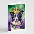 Border Collie King of Mardi Gras Greeting Cards Pack of 8 Blank Cards with Envelopes Whimsical A7 Size 5x7