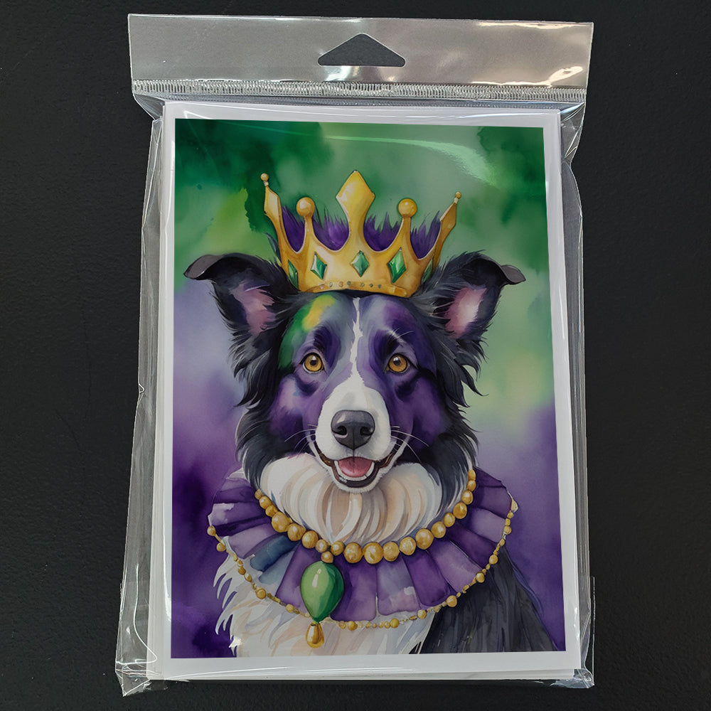 Border Collie King of Mardi Gras Greeting Cards Pack of 8 Blank Cards with Envelopes Whimsical A7 Size 5x7