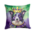 Border Collie King of Mardi Gras Decorative Throw Pillow 18x18 Indoor Outdoor Accent Cushion, Fabric Cover with Insert for Sofa, Bed, Porch & Living Room