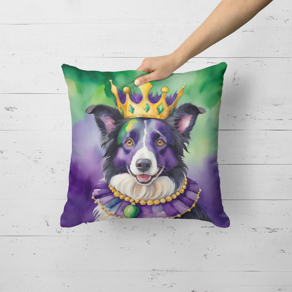 Border Collie King of Mardi Gras Decorative Throw Pillow 18x18 Indoor Outdoor Accent Cushion, Fabric Cover with Insert for Sofa, Bed, Porch & Living Room
