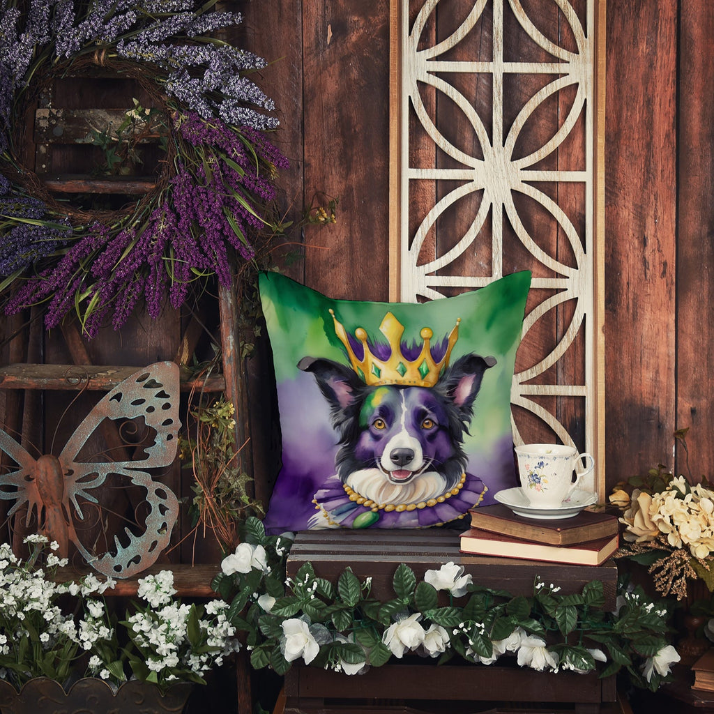 Border Collie King of Mardi Gras Decorative Throw Pillow 18x18 Indoor Outdoor Accent Cushion, Fabric Cover with Insert for Sofa, Bed, Porch & Living Room