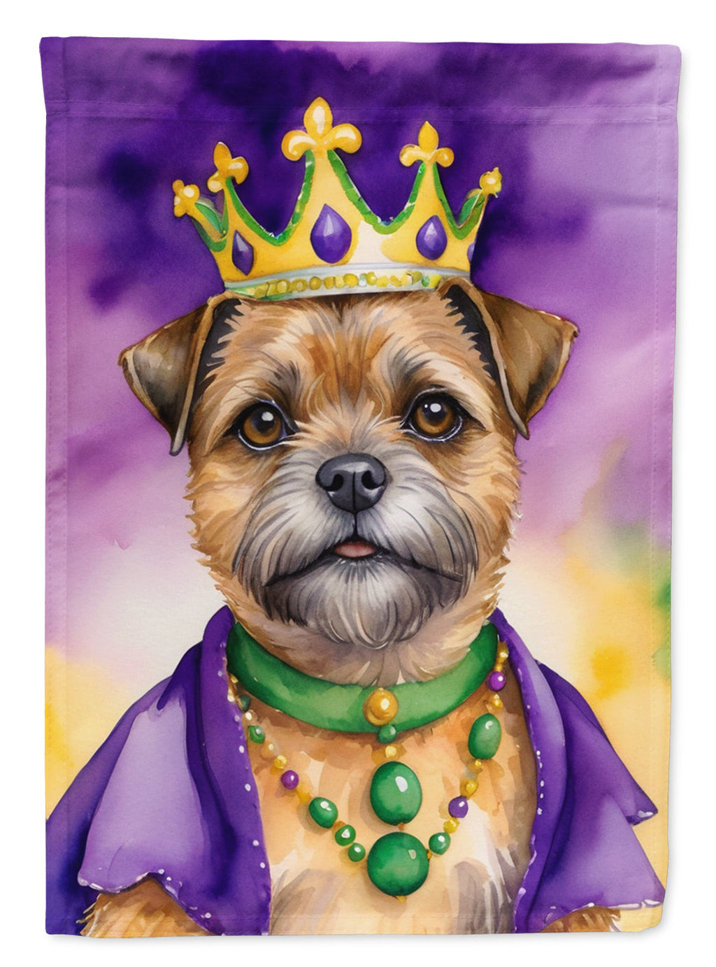 Border Terrier King of Mardi Gras House Flag 28x40 Porch Sleeve Pole Decorative Outside Yard Banner Artwork Wall Hanging, Polyester