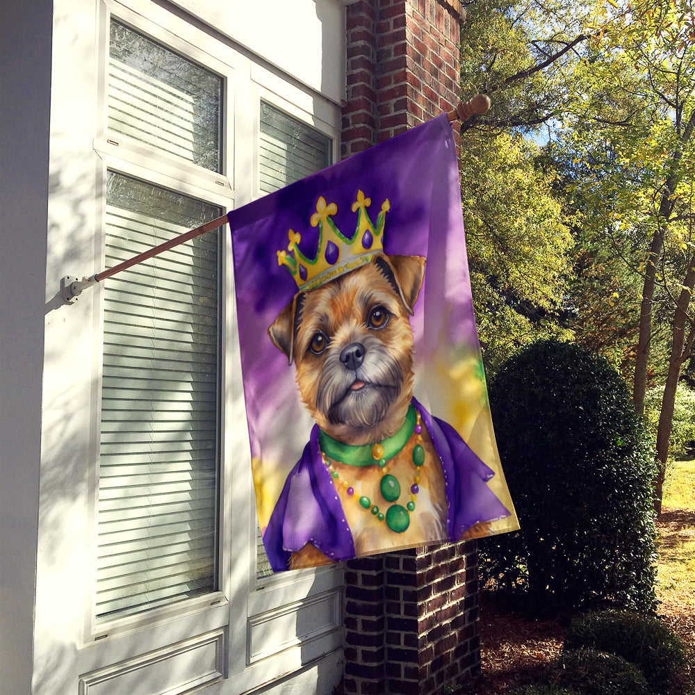 Border Terrier King of Mardi Gras House Flag 28x40 Porch Sleeve Pole Decorative Outside Yard Banner Artwork Wall Hanging, Polyester