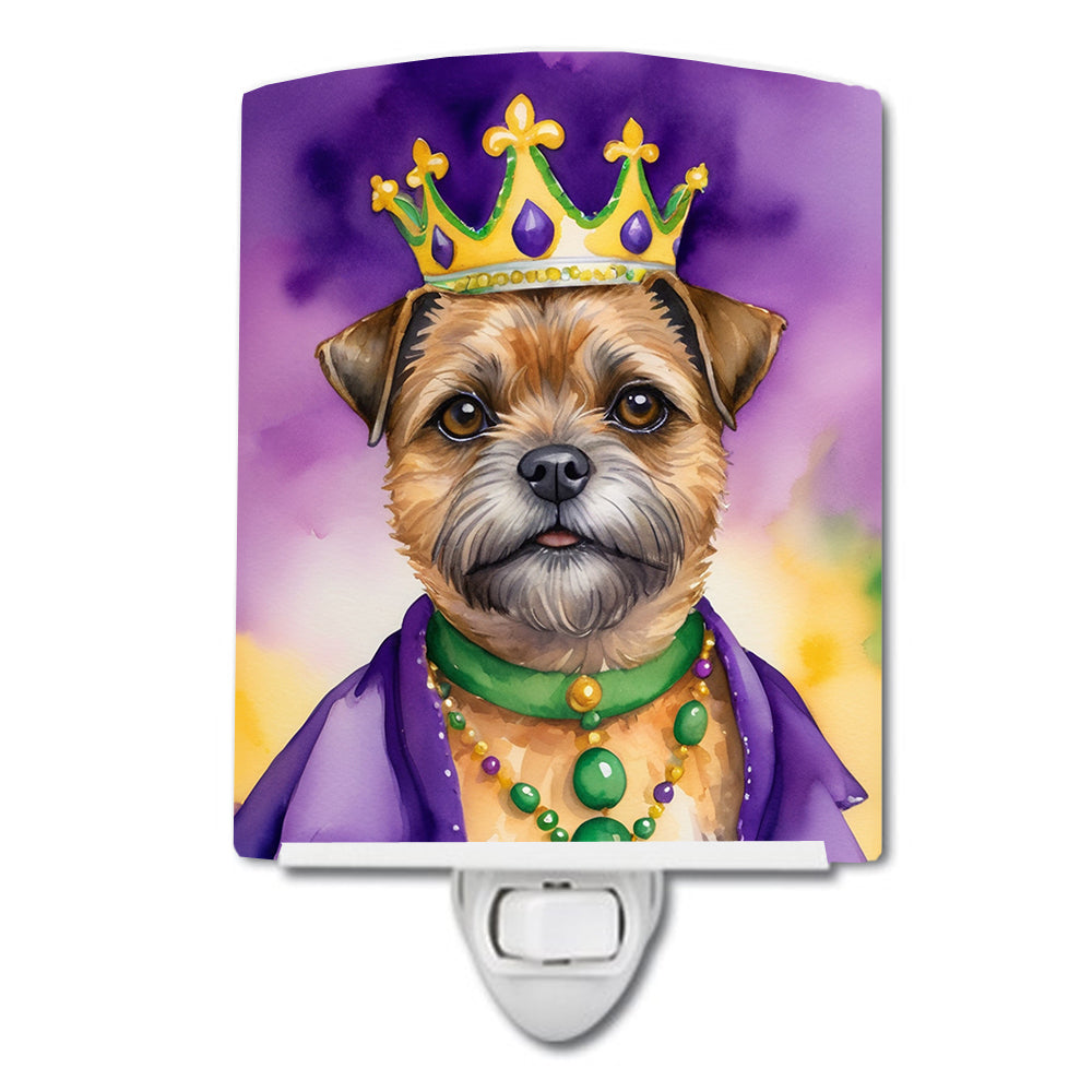 Border Terrier King of Mardi Gras Ceramic Night Light Compact, UL-Certified, Ideal for Bedroom, Bathroom, Nursery, Hallway, Kitchen, 6x4x3, Multicolor