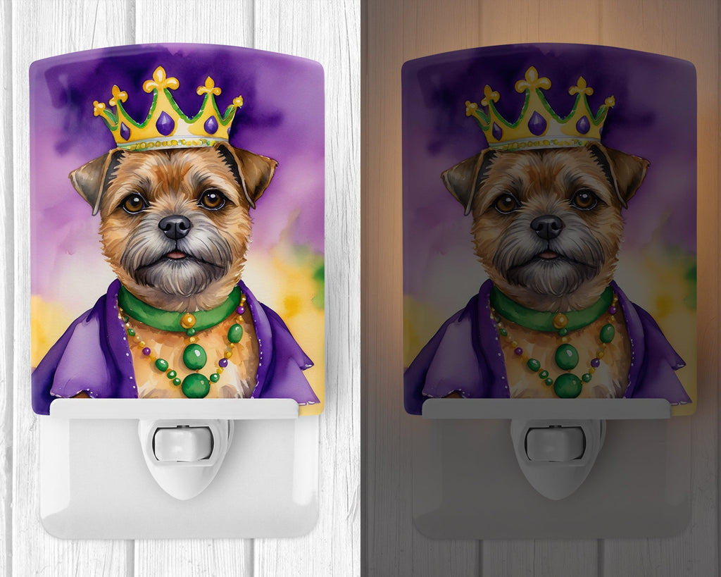 Border Terrier King of Mardi Gras Ceramic Night Light Compact, UL-Certified, Ideal for Bedroom, Bathroom, Nursery, Hallway, Kitchen, 6x4x3, Multicolor