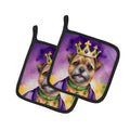 Border Terrier King of Mardi Gras Pot Holder Set of 2 Heat Resistant Quilted Hot Pads 7.5 x 7.5 Inch, Insulated Kitchen Trivets for Cooking & Baking