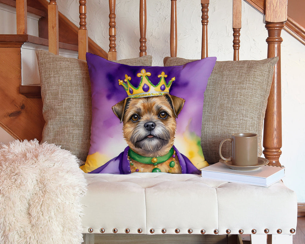 Border Terrier King of Mardi Gras Decorative Throw Pillow 14x14 Indoor Outdoor Accent Cushion, Fabric Cover with Insert for Sofa, Bed, Porch & Living Room