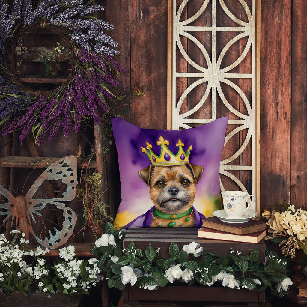 Border Terrier King of Mardi Gras Decorative Throw Pillow 14x14 Indoor Outdoor Accent Cushion, Fabric Cover with Insert for Sofa, Bed, Porch & Living Room