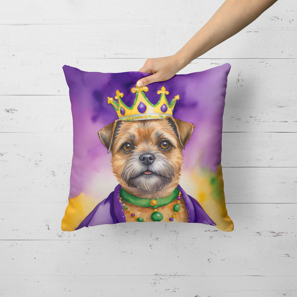 Border Terrier King of Mardi Gras Decorative Throw Pillow 18x18 Indoor Outdoor Accent Cushion, Fabric Cover with Insert for Sofa, Bed, Porch & Living Room