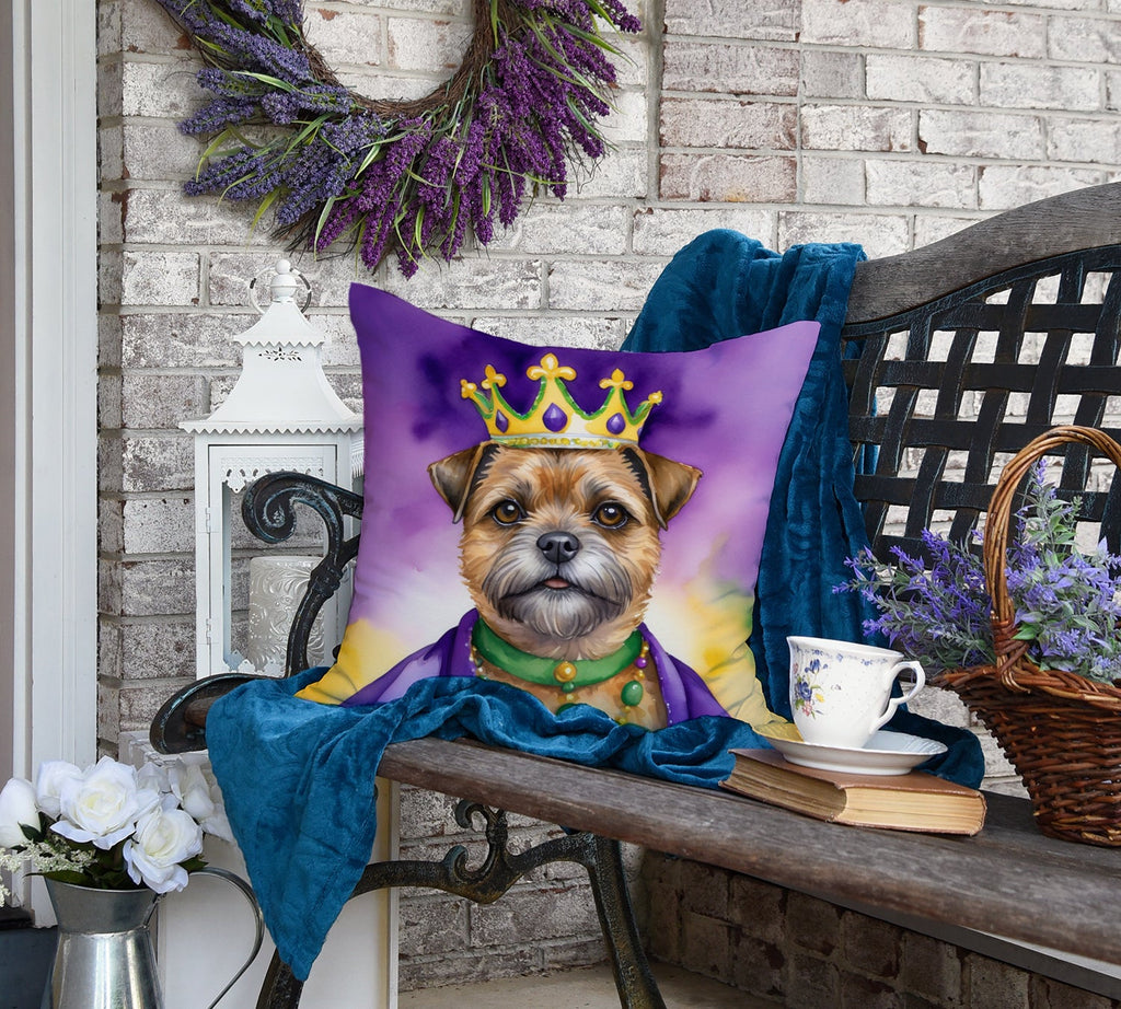 Border Terrier King of Mardi Gras Decorative Throw Pillow 18x18 Indoor Outdoor Accent Cushion, Fabric Cover with Insert for Sofa, Bed, Porch & Living Room