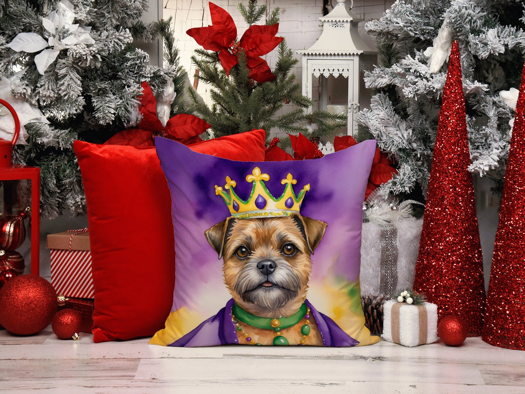 Border Terrier King of Mardi Gras Decorative Throw Pillow 18x18 Indoor Outdoor Accent Cushion, Fabric Cover with Insert for Sofa, Bed, Porch & Living Room