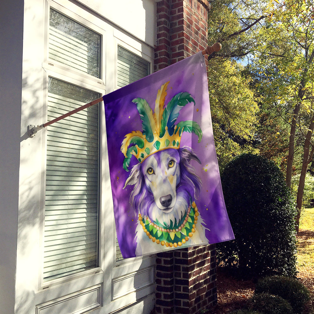 Borzoi King of Mardi Gras House Flag 28x40 Porch Sleeve Pole Decorative Outside Yard Banner Artwork Wall Hanging, Polyester