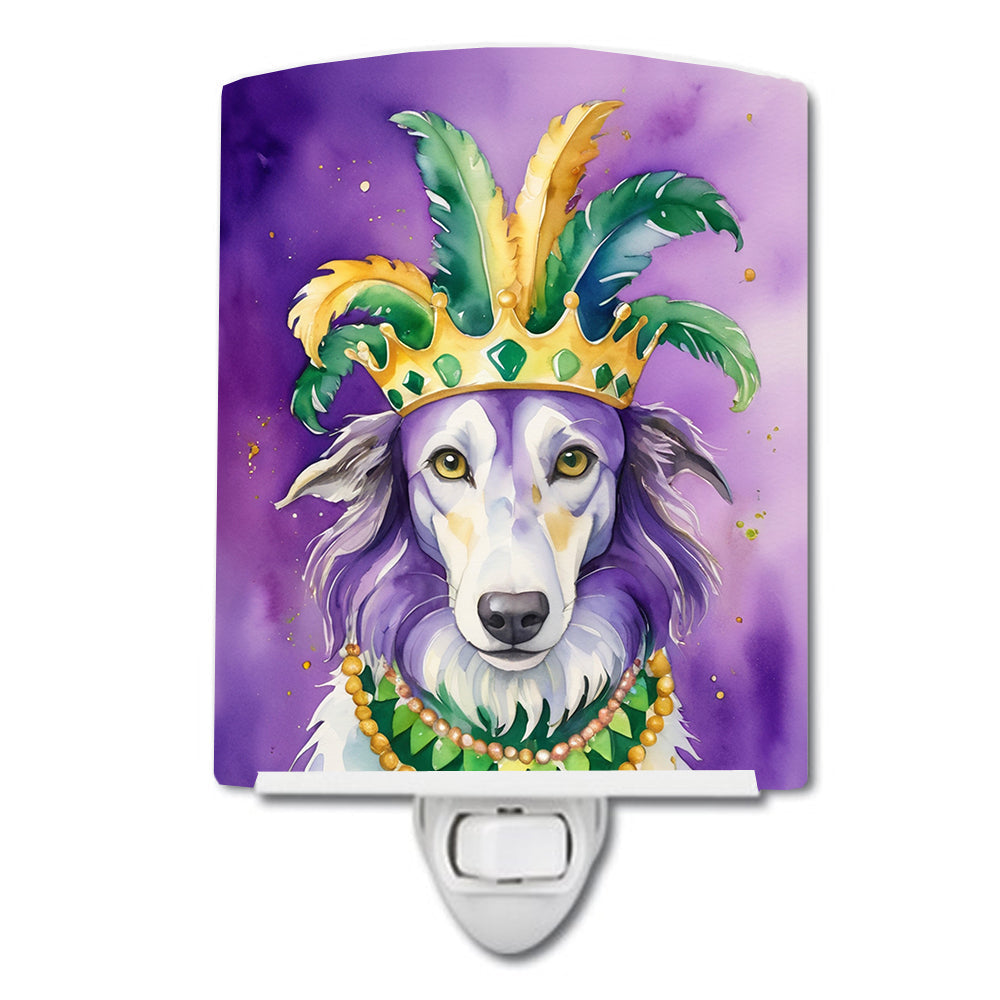 Borzoi King of Mardi Gras Ceramic Night Light Compact, UL-Certified, Ideal for Bedroom, Bathroom, Nursery, Hallway, Kitchen, 6x4x3, Multicolor