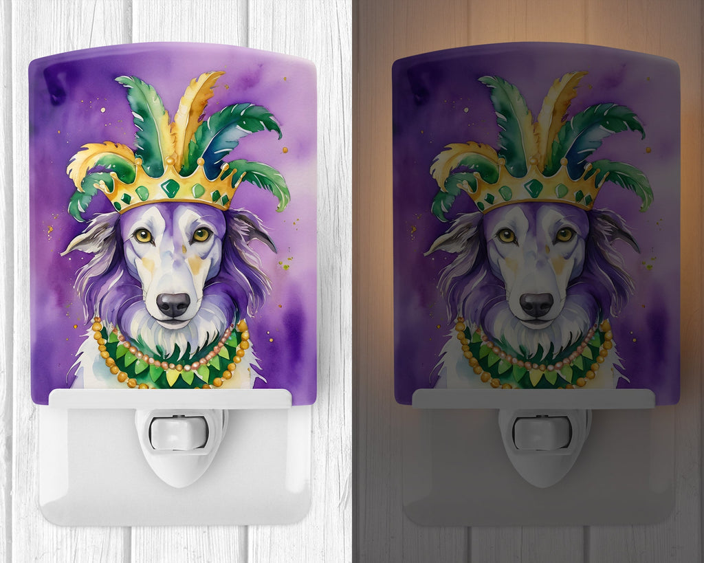 Borzoi King of Mardi Gras Ceramic Night Light Compact, UL-Certified, Ideal for Bedroom, Bathroom, Nursery, Hallway, Kitchen, 6x4x3, Multicolor