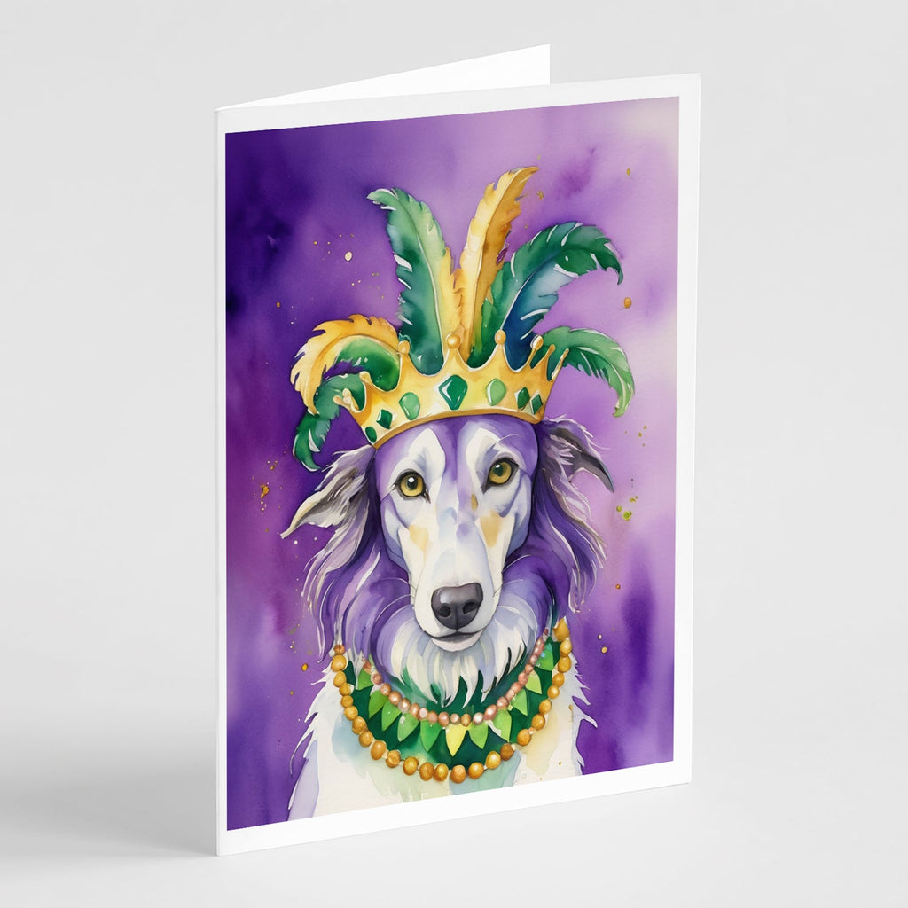 Borzoi King of Mardi Gras Greeting Cards Pack of 8 Blank Cards with Envelopes Whimsical A7 Size 5x7