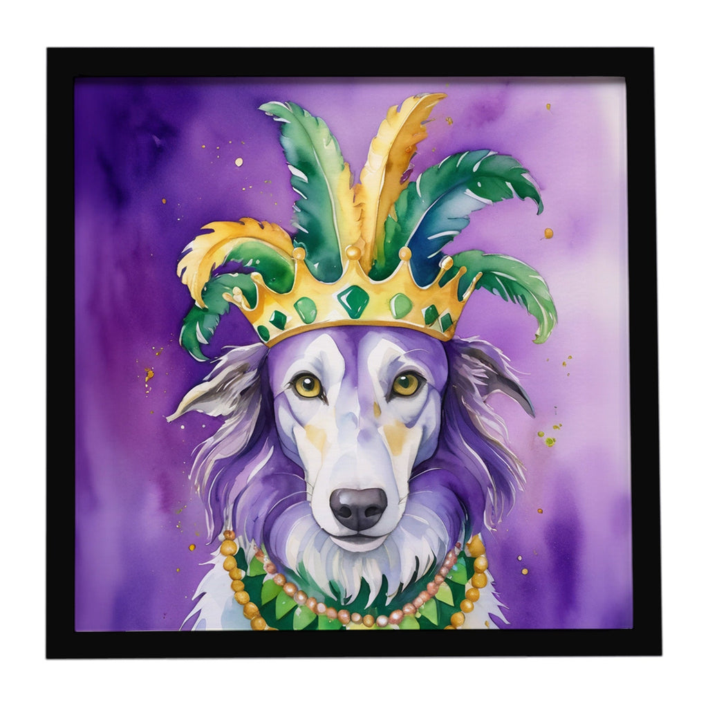 Borzoi King of Mardi Gras Framed Metal Print Bathroom, Kitchen, Office, Home Decor Wall Art Ready to Hang, Square, 8X8