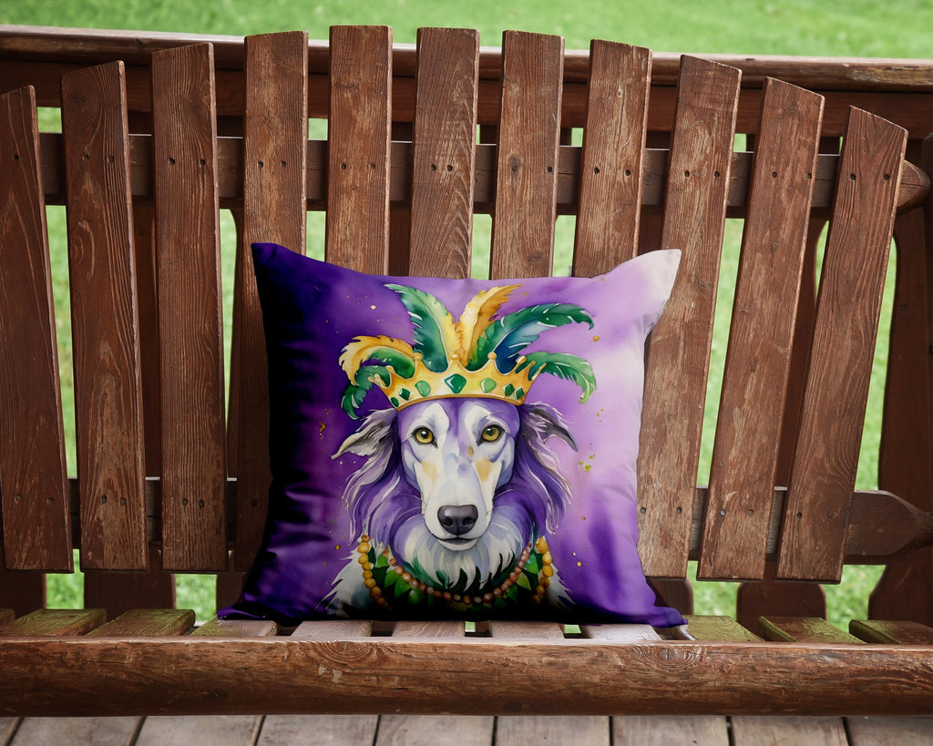 Borzoi King of Mardi Gras Decorative Throw Pillow 14x14 Indoor Outdoor Accent Cushion, Fabric Cover with Insert for Sofa, Bed, Porch & Living Room