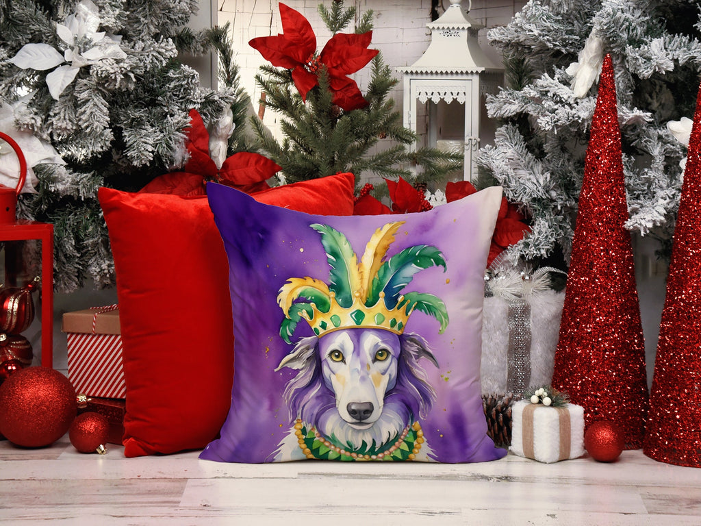 Borzoi King of Mardi Gras Decorative Throw Pillow 14x14 Indoor Outdoor Accent Cushion, Fabric Cover with Insert for Sofa, Bed, Porch & Living Room
