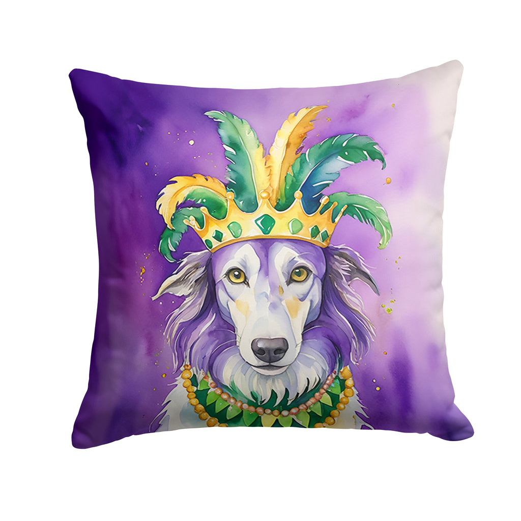Borzoi King of Mardi Gras Decorative Throw Pillow 18x18 Indoor Outdoor Accent Cushion, Fabric Cover with Insert for Sofa, Bed, Porch & Living Room