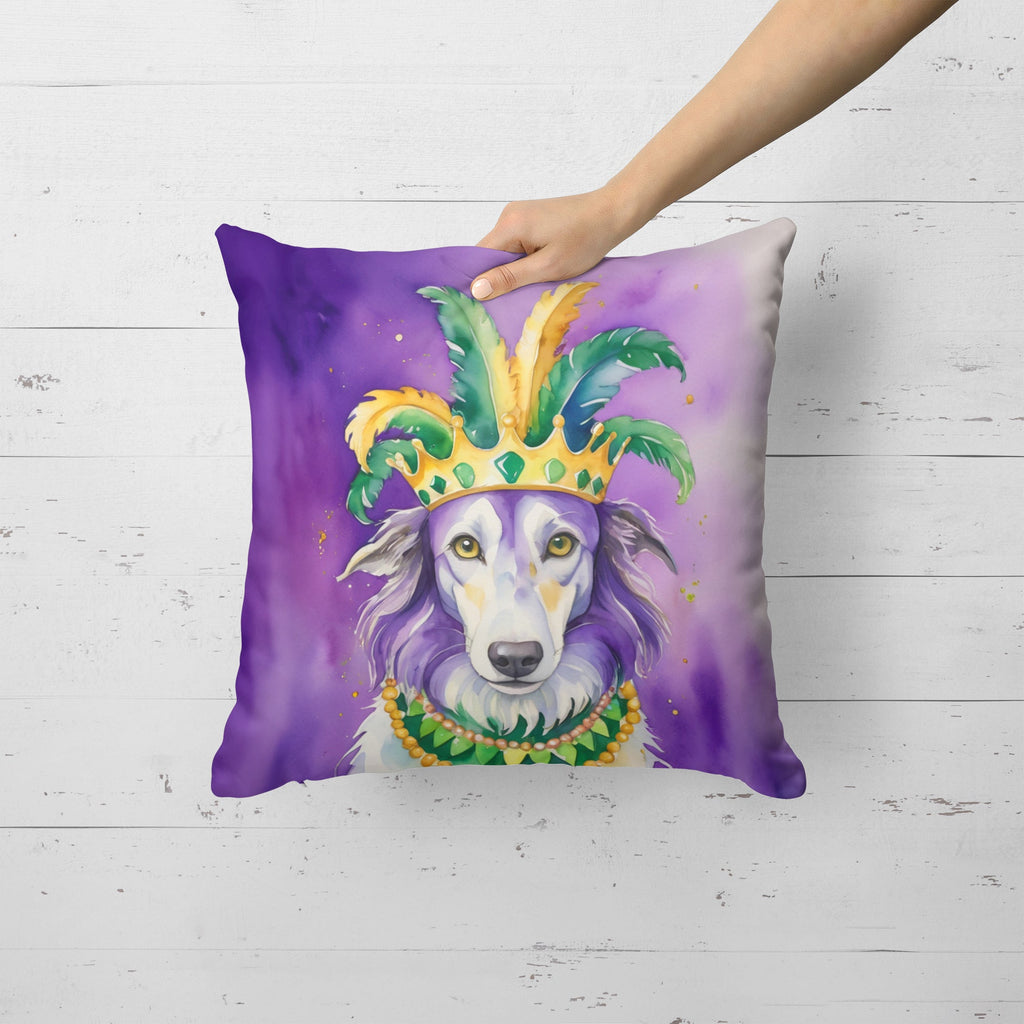 Borzoi King of Mardi Gras Decorative Throw Pillow 18x18 Indoor Outdoor Accent Cushion, Fabric Cover with Insert for Sofa, Bed, Porch & Living Room