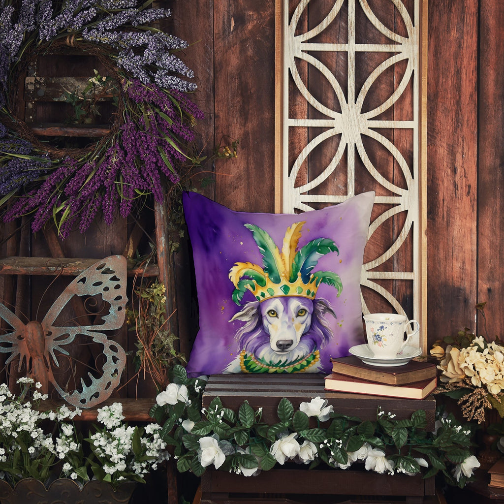 Borzoi King of Mardi Gras Decorative Throw Pillow 18x18 Indoor Outdoor Accent Cushion, Fabric Cover with Insert for Sofa, Bed, Porch & Living Room