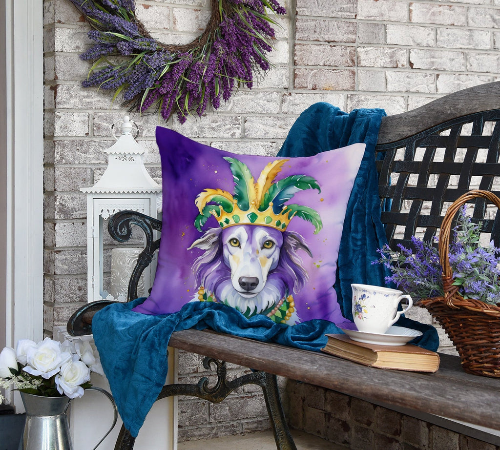 Borzoi King of Mardi Gras Decorative Throw Pillow 18x18 Indoor Outdoor Accent Cushion, Fabric Cover with Insert for Sofa, Bed, Porch & Living Room