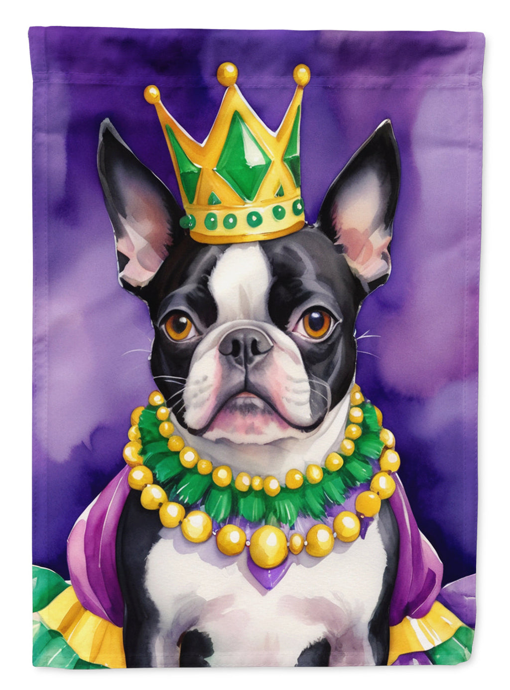 Boston Terrier King of Mardi Gras House Flag 28x40 Porch Sleeve Pole Decorative Outside Yard Banner Artwork Wall Hanging, Polyester