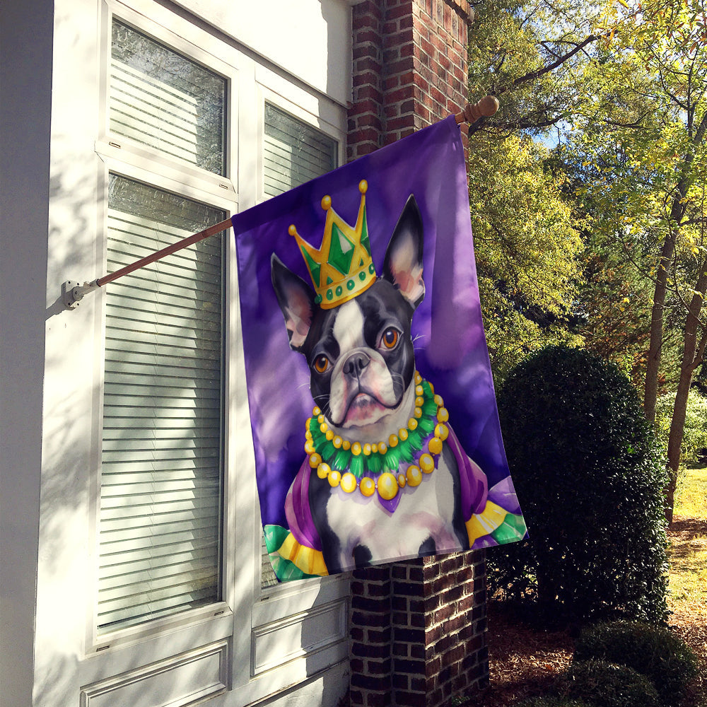Boston Terrier King of Mardi Gras House Flag 28x40 Porch Sleeve Pole Decorative Outside Yard Banner Artwork Wall Hanging, Polyester