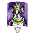 Boston Terrier King of Mardi Gras Ceramic Night Light Compact, UL-Certified, Ideal for Bedroom, Bathroom, Nursery, Hallway, Kitchen, 6x4x3, Multicolor