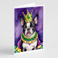 Boston Terrier King of Mardi Gras Greeting Cards Pack of 8 Blank Cards with Envelopes Whimsical A7 Size 5x7