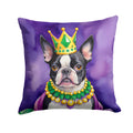 Boston Terrier King of Mardi Gras Decorative Throw Pillow 14x14 Indoor Outdoor Accent Cushion, Fabric Cover with Insert for Sofa, Bed, Porch & Living Room