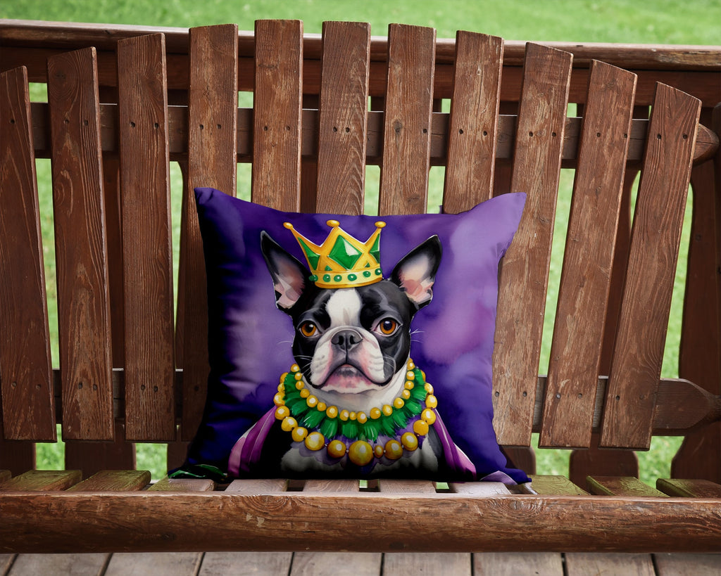 Boston Terrier King of Mardi Gras Decorative Throw Pillow 14x14 Indoor Outdoor Accent Cushion, Fabric Cover with Insert for Sofa, Bed, Porch & Living Room