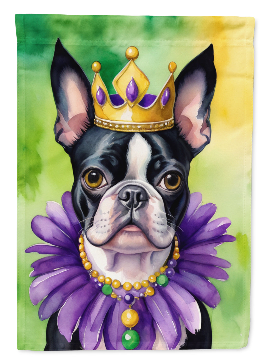 Boston Terrier King of Mardi Gras House Flag 28x40 Porch Sleeve Pole Decorative Outside Yard Banner Artwork Wall Hanging, Polyester