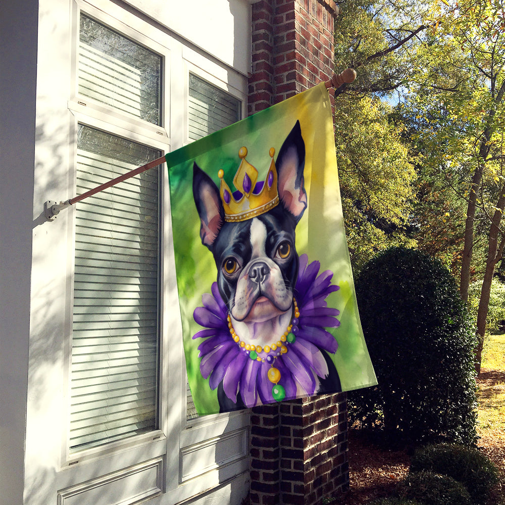 Boston Terrier King of Mardi Gras House Flag 28x40 Porch Sleeve Pole Decorative Outside Yard Banner Artwork Wall Hanging, Polyester