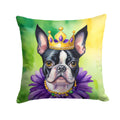 Boston Terrier King of Mardi Gras Decorative Throw Pillow 14x14 Indoor Outdoor Accent Cushion, Fabric Cover with Insert for Sofa, Bed, Porch & Living Room