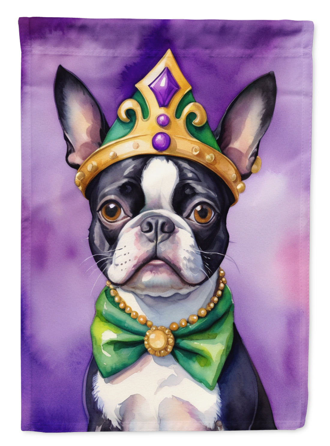 Boston Terrier King of Mardi Gras House Flag 28x40 Porch Sleeve Pole Decorative Outside Yard Banner Artwork Wall Hanging, Polyester