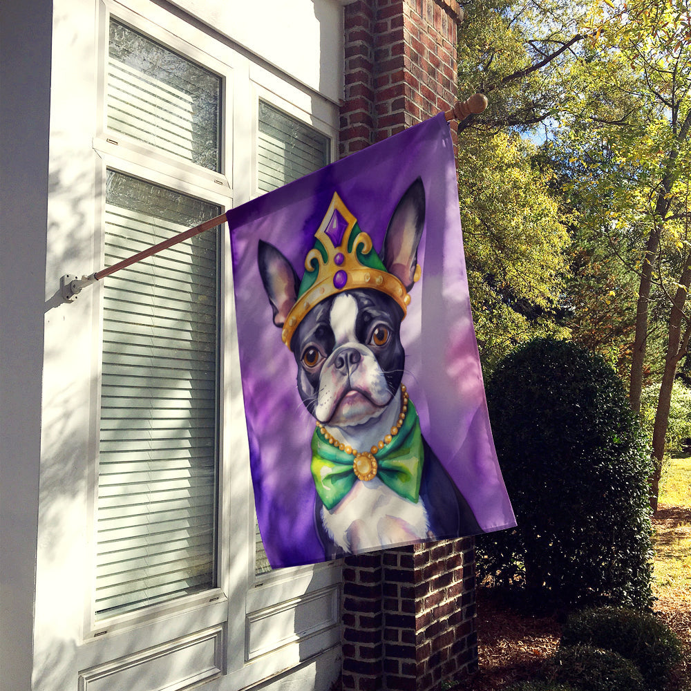 Boston Terrier King of Mardi Gras House Flag 28x40 Porch Sleeve Pole Decorative Outside Yard Banner Artwork Wall Hanging, Polyester