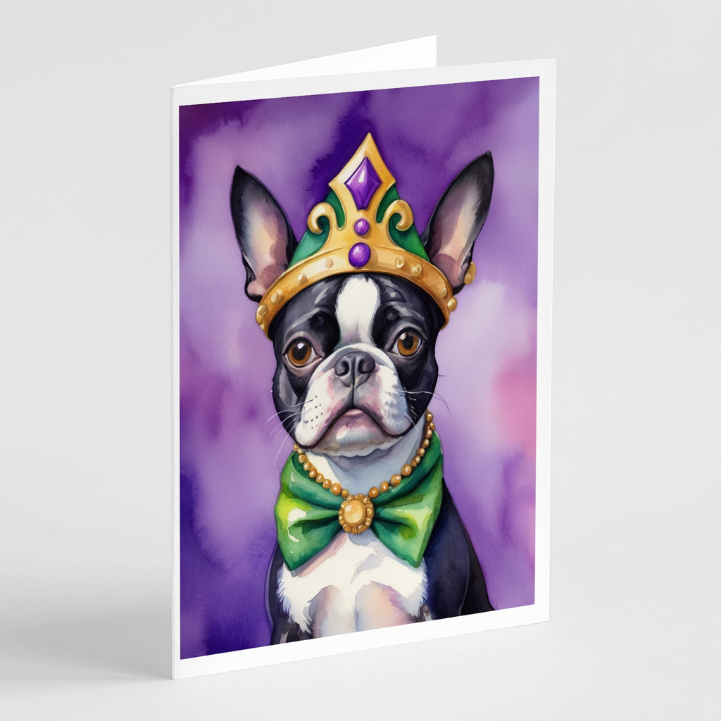 Boston Terrier King of Mardi Gras Greeting Cards Pack of 8 Blank Cards with Envelopes Whimsical A7 Size 5x7