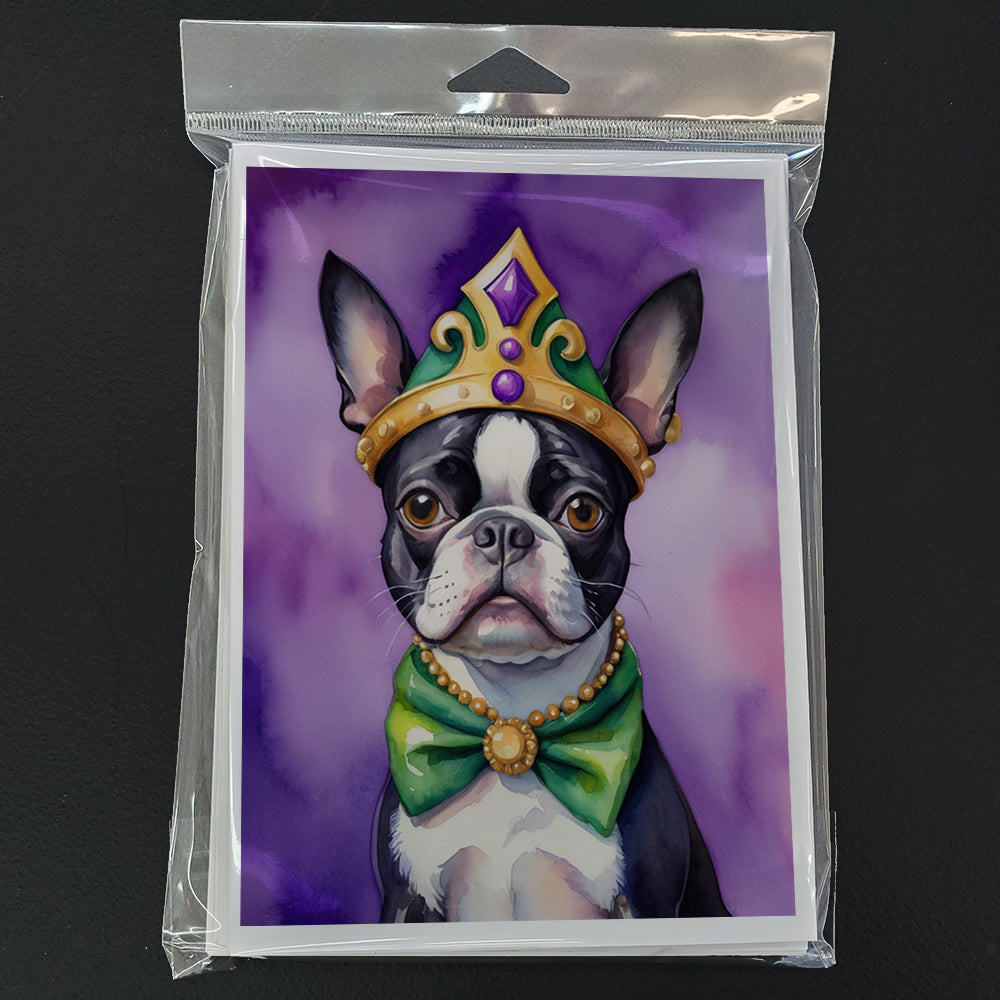 Boston Terrier King of Mardi Gras Greeting Cards Pack of 8 Blank Cards with Envelopes Whimsical A7 Size 5x7
