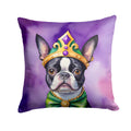Boston Terrier King of Mardi Gras Decorative Throw Pillow 14x14 Indoor Outdoor Accent Cushion, Fabric Cover with Insert for Sofa, Bed, Porch & Living Room
