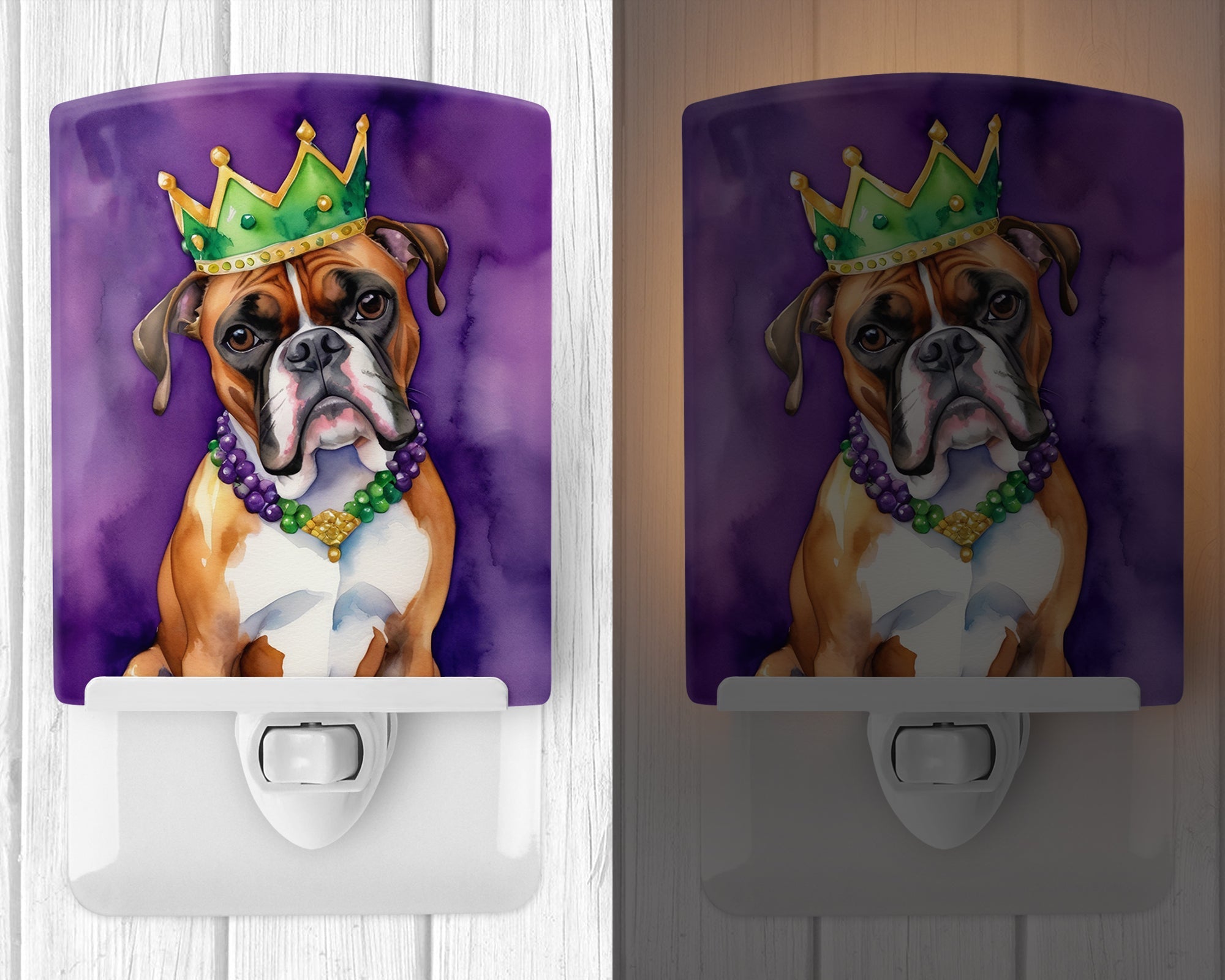 Boxer King of Mardi Gras Ceramic Night Light Compact, UL-Certified, Ideal for Bedroom, Bathroom, Nursery, Hallway, Kitchen, 6x4x3, Multicolor