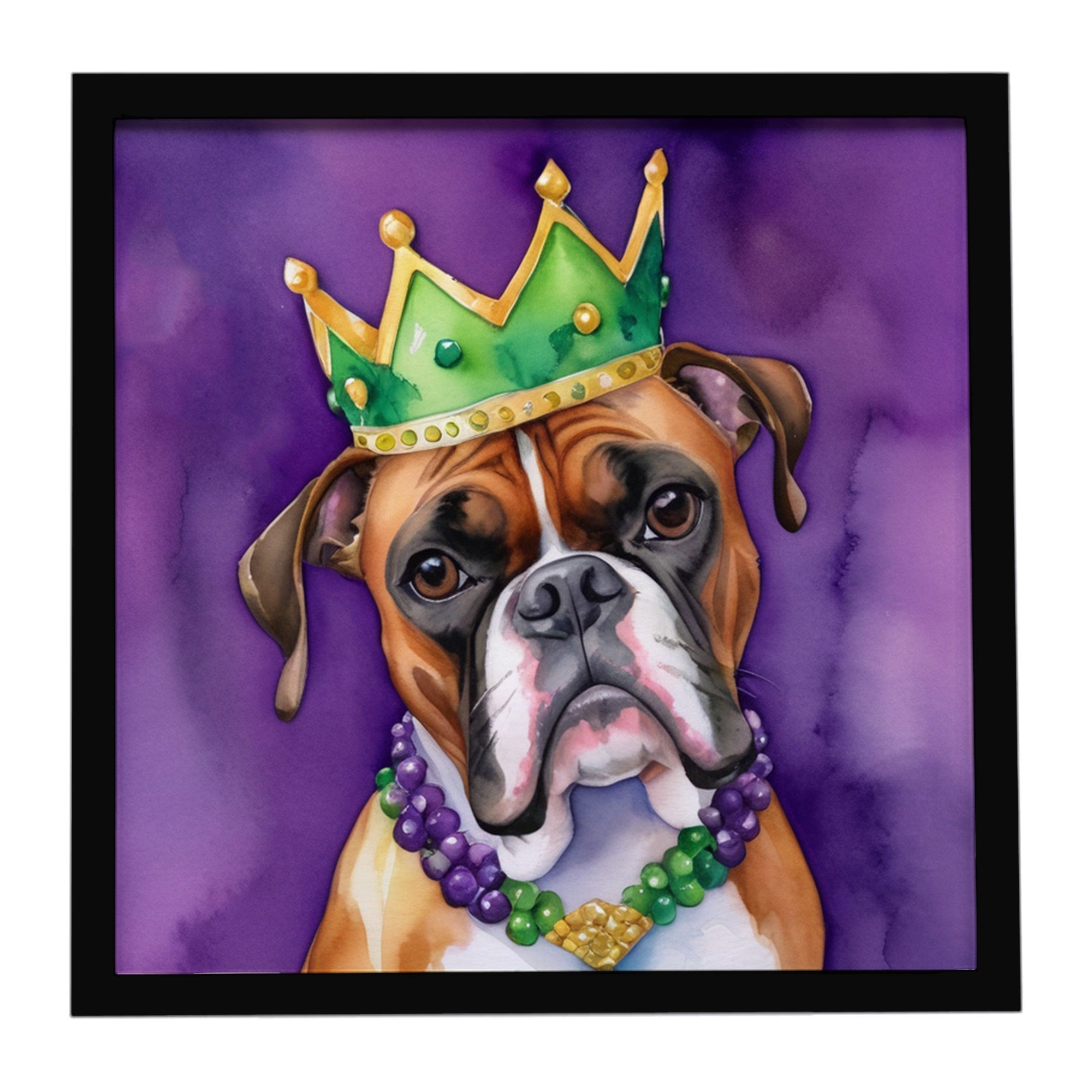 Boxer King of Mardi Gras Framed Metal Print Bathroom, Kitchen, Office, Home Decor Wall Art Ready to Hang, Square, 8X8