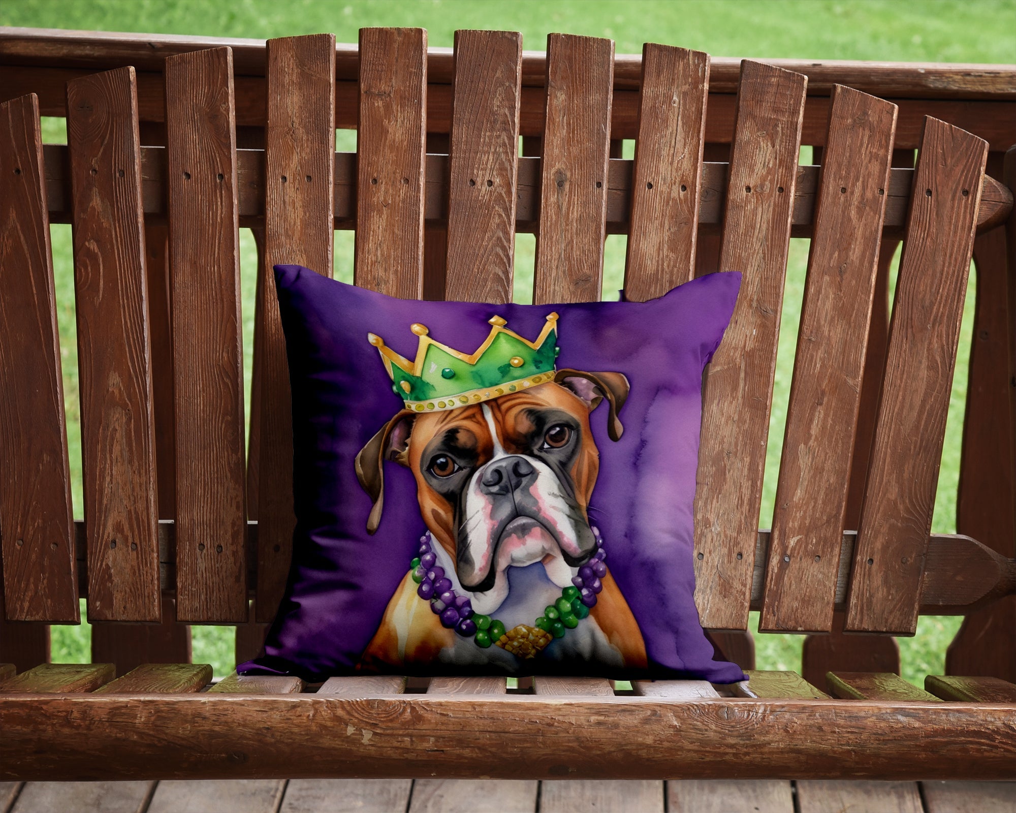Boxer King of Mardi Gras Decorative Throw Pillow 14x14 Indoor Outdoor Accent Cushion, Fabric Cover with Insert for Sofa, Bed, Porch & Living Room