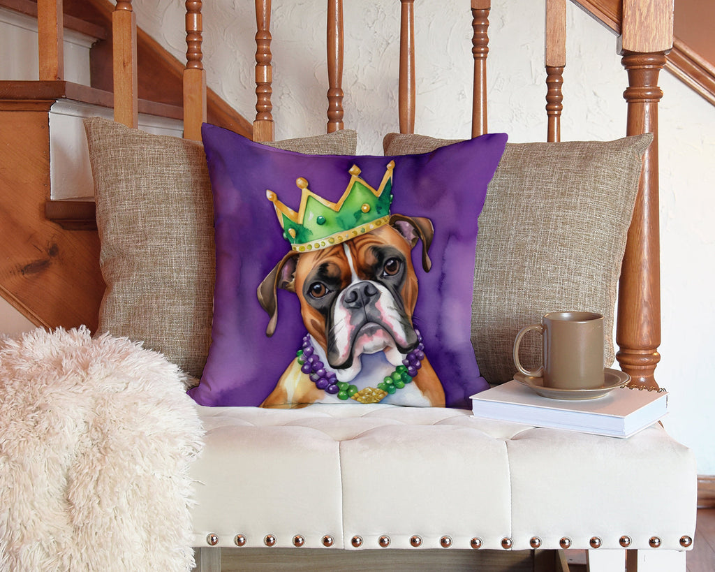 Boxer King of Mardi Gras Decorative Throw Pillow 14x14 Indoor Outdoor Accent Cushion, Fabric Cover with Insert for Sofa, Bed, Porch & Living Room