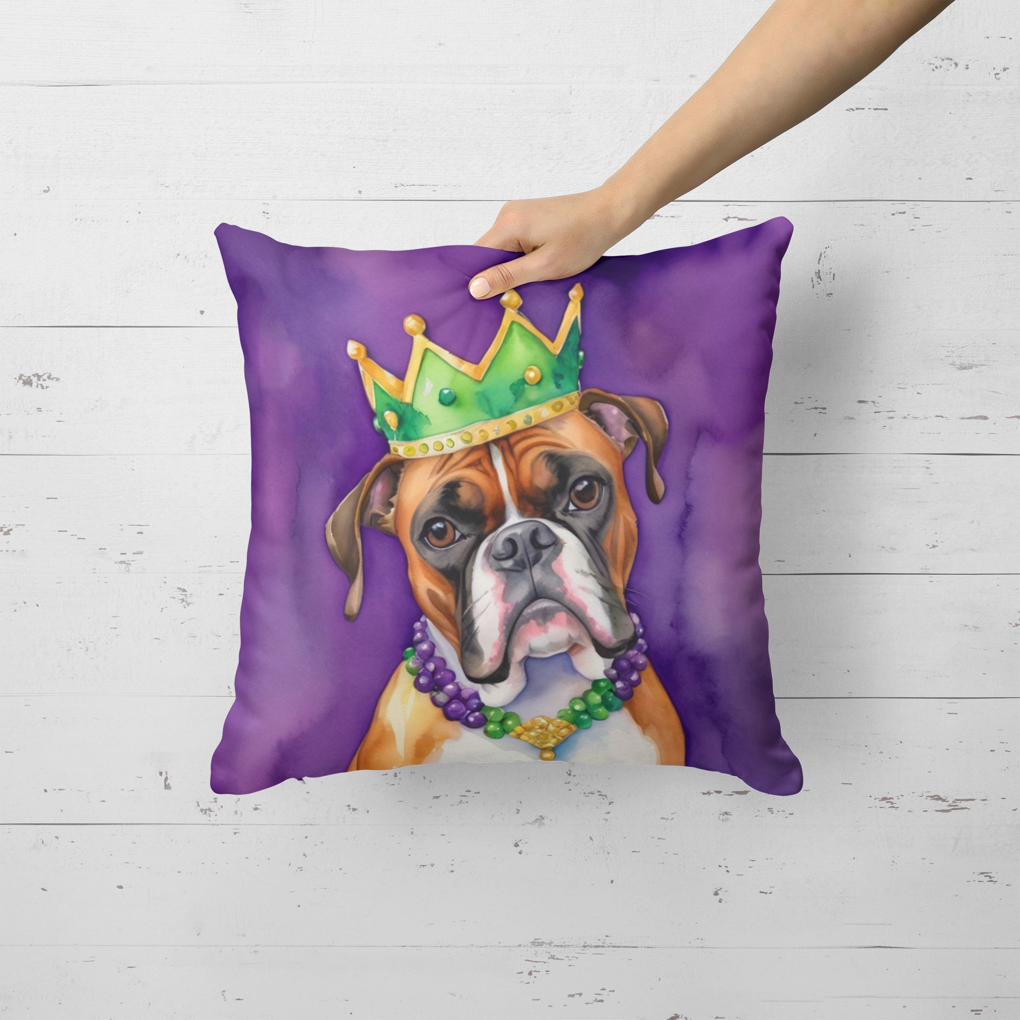 Boxer King of Mardi Gras Decorative Throw Pillow 18x18 Indoor Outdoor Accent Cushion, Fabric Cover with Insert for Sofa, Bed, Porch & Living Room
