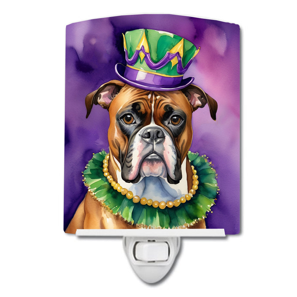 Boxer King of Mardi Gras Ceramic Night Light Compact, UL-Certified, Ideal for Bedroom, Bathroom, Nursery, Hallway, Kitchen, 6x4x3, Multicolor