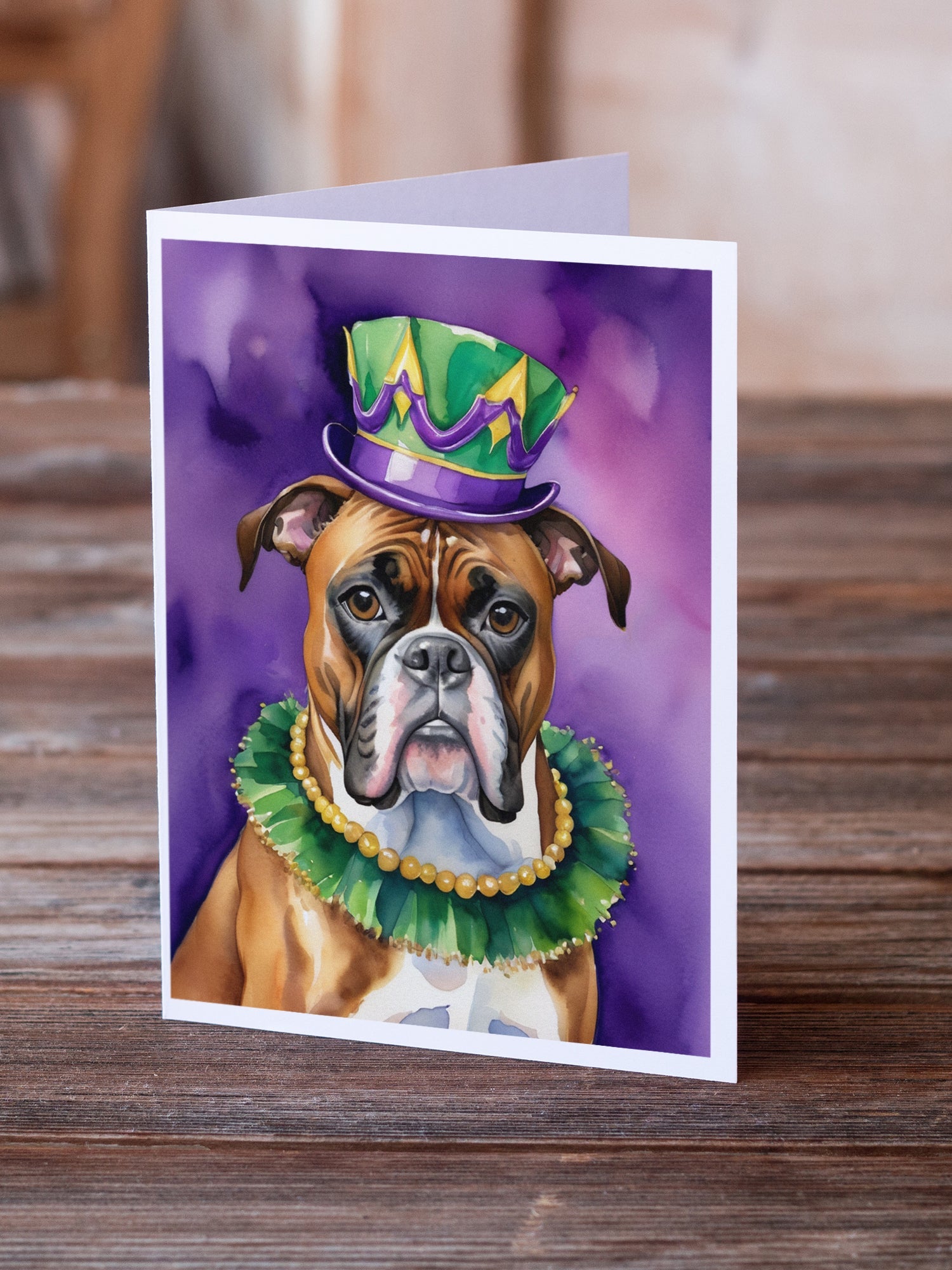 Boxer King of Mardi Gras Greeting Cards Pack of 8 Blank Cards with Envelopes Whimsical A7 Size 5x7
